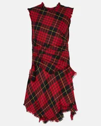 Alexander McQueen Abito corto distressed in tartan di lana Rosso