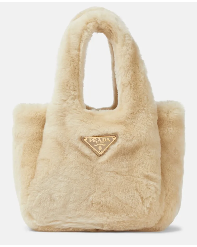Prada Borsa Mini in shearling Beige