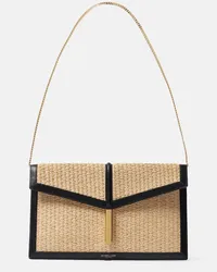 DeMELLIER Clutch Tokyo in rafia e pelle Marrone