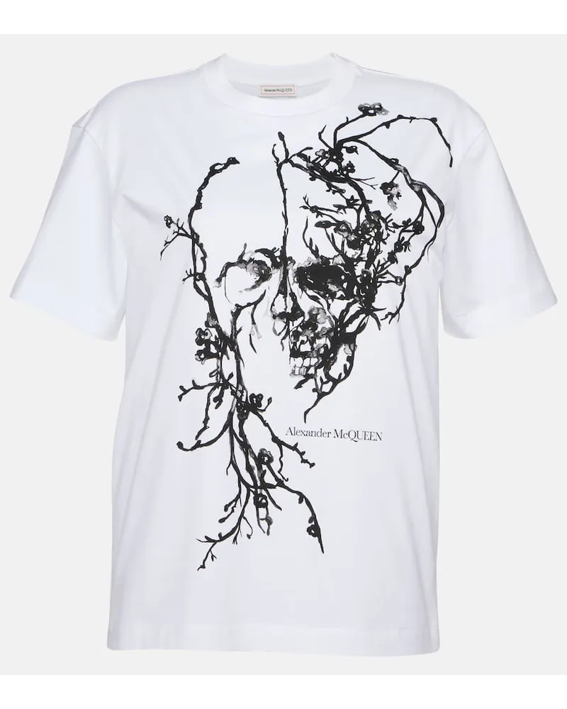 Alexander McQueen T-shirt in jersey di cotone con stampa Bianco