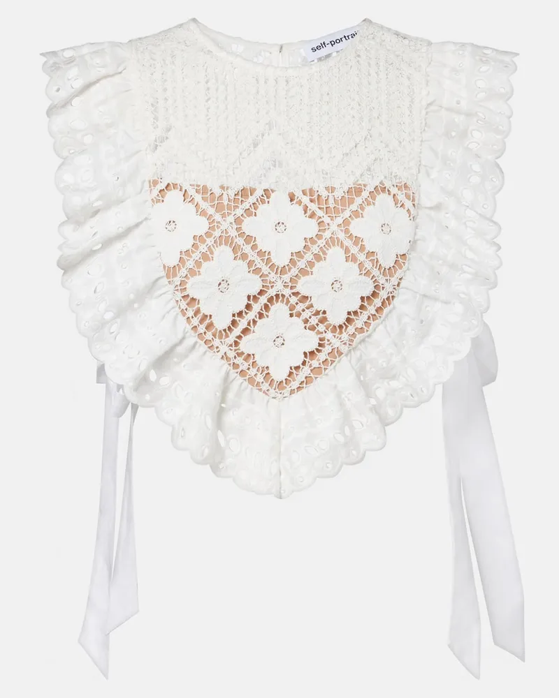 Self-Portrait Top cropped in pizzo con volant Bianco