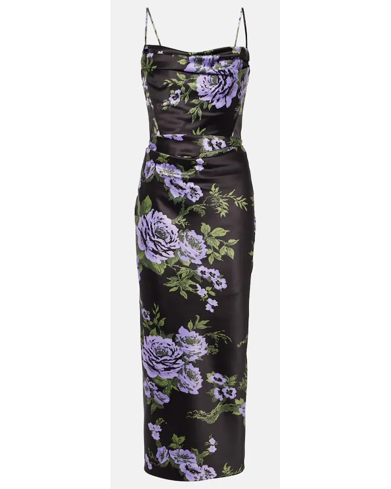 Carolina Herrera New York Abito midi in raso con stampa floreale Nero