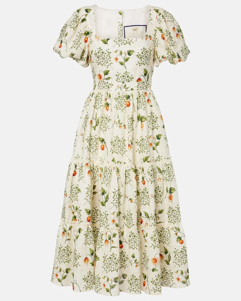 AGUA BENDITA Abito midi in lino con stampa Bianco