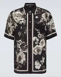 Dolce & Gabbana Camicia bowling in seta con stampa Nero