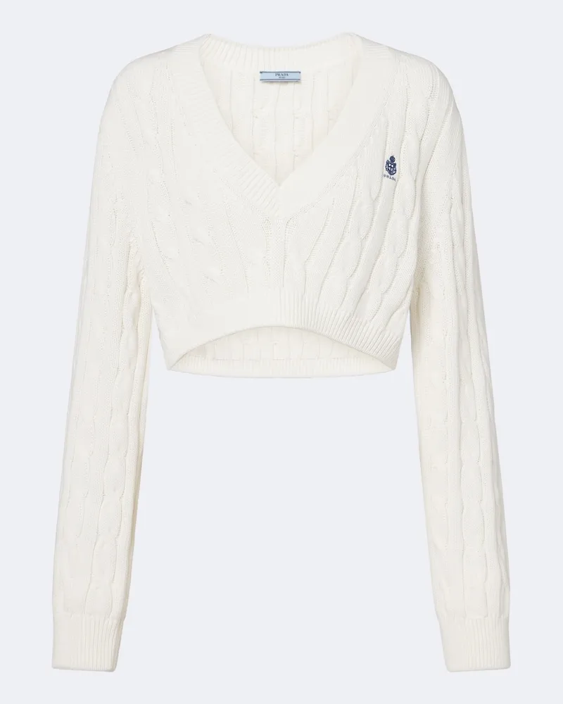 Prada Pullover cropped in cotone a trecce Bianco