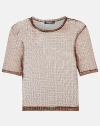 Balmain Top cropped con stampa Marrone