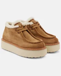 Prada Mocassini Evolve in suede con shearling e platform Marrone