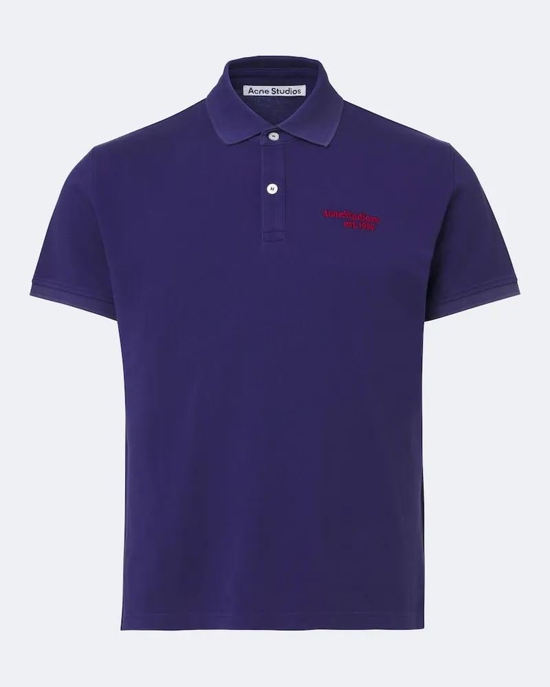 Acne Studios Polo in piqué di cotone con logo Blu