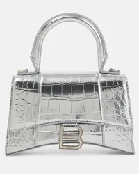 Balenciaga Borsa Hourglass XS in pelle stampata Argento