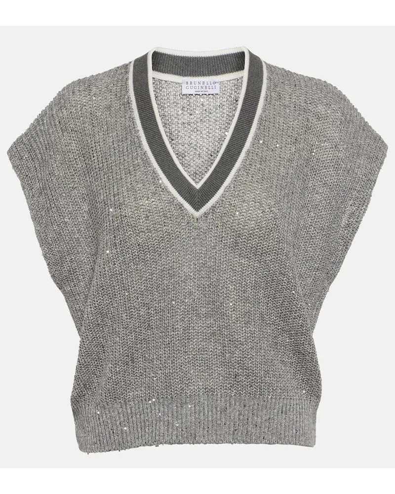 Brunello Cucinelli Gilet in misto lino Grigio