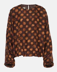 Dries van Noten Blusa in raso con stampa Marrone