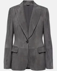 Brunello Cucinelli Blazer monopetto in suede Grigio