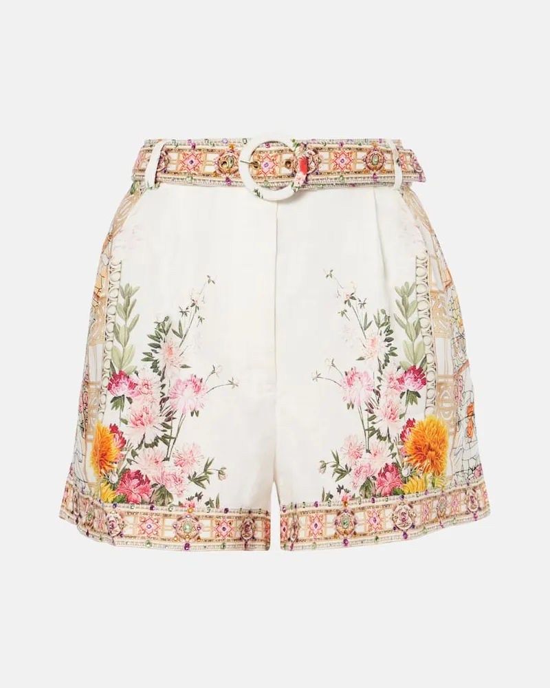Camilla Shorts in lino a vita alta con cintura Bianco
