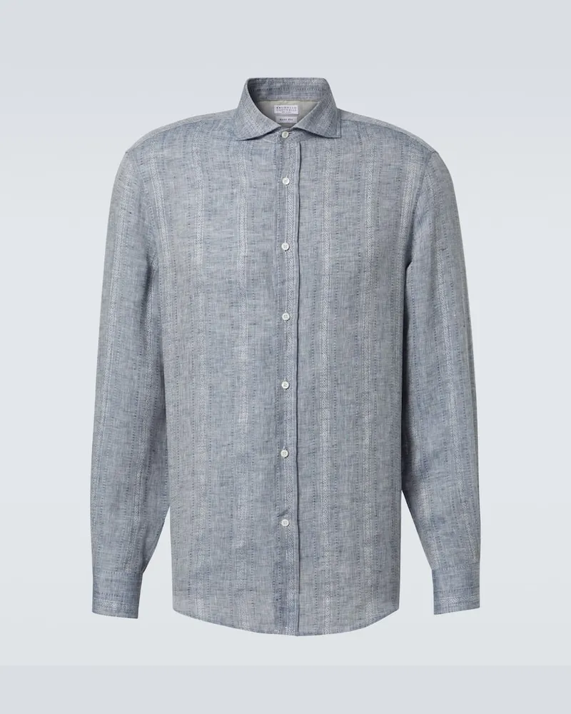 Brunello Cucinelli Camicia in lino Blu