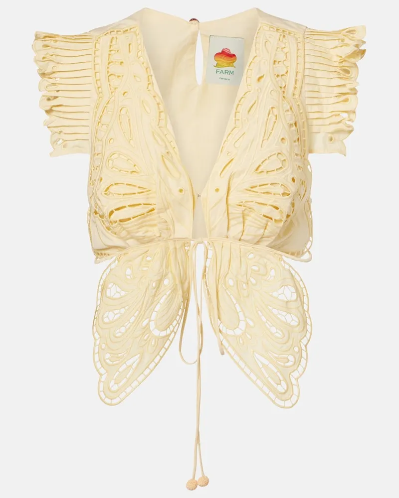 FARM Rio Top cropped in cotone con ricamo Giallo