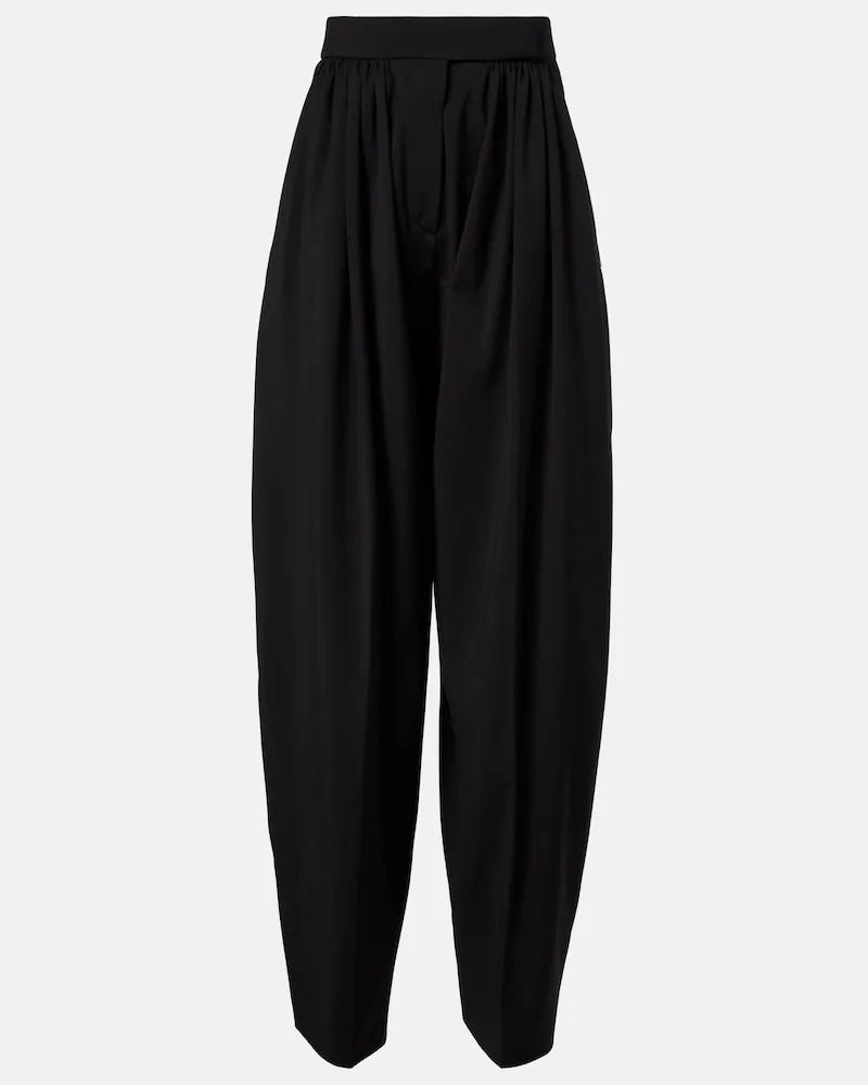 SPORTMAX Pantaloni balloon in lana vergine plissé Nero