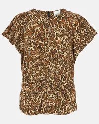 Isabel Marant Top Tullya in misto seta con stampa leopardata Marrone