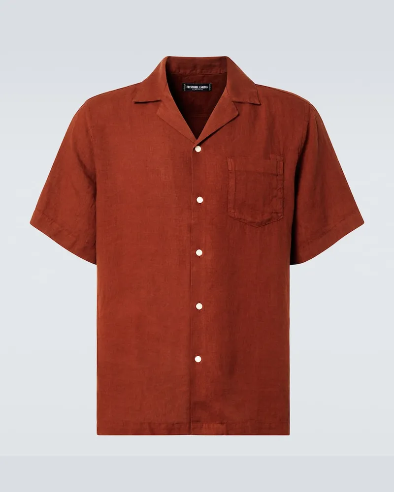 Frescobol Carioca Camicia Angelo in lino Marrone