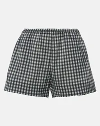 Ganni Shorts in seersucker a quadri Nero