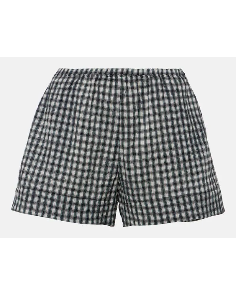 Ganni Shorts in seersucker a quadri Nero