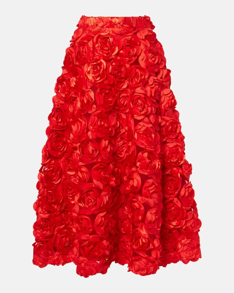 ROTATE Birger Christensen Gonna midi in tulle con applicazioni floreali Rosso