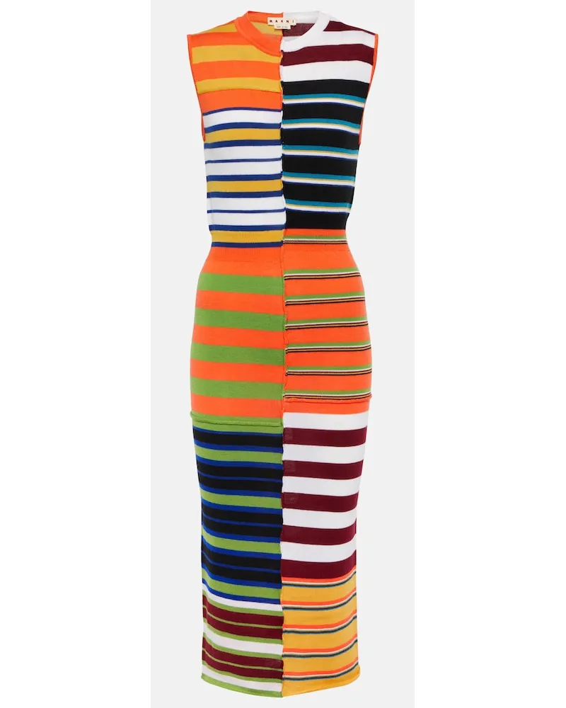 Marni Abito midi in lana a righe Multicolore