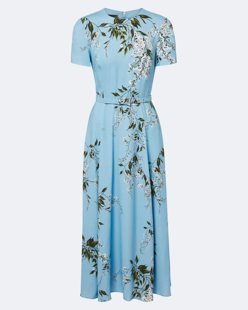 Monique Lhuillier Abito midi con stampa floreale Blu