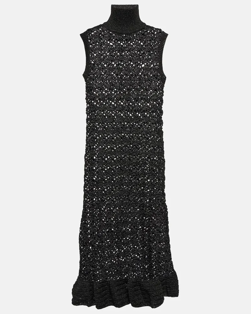 Ganni Abito midi dolcevita in maglia lamÃ Nero