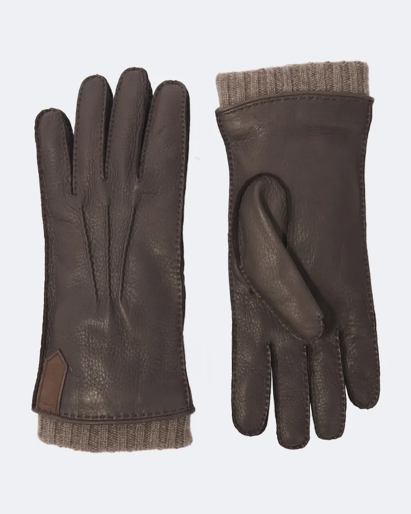 Canali Guanti in pelle con cashmere Marrone