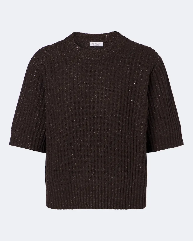 Brunello Cucinelli Pullover in misto lana e cashmere Marrone