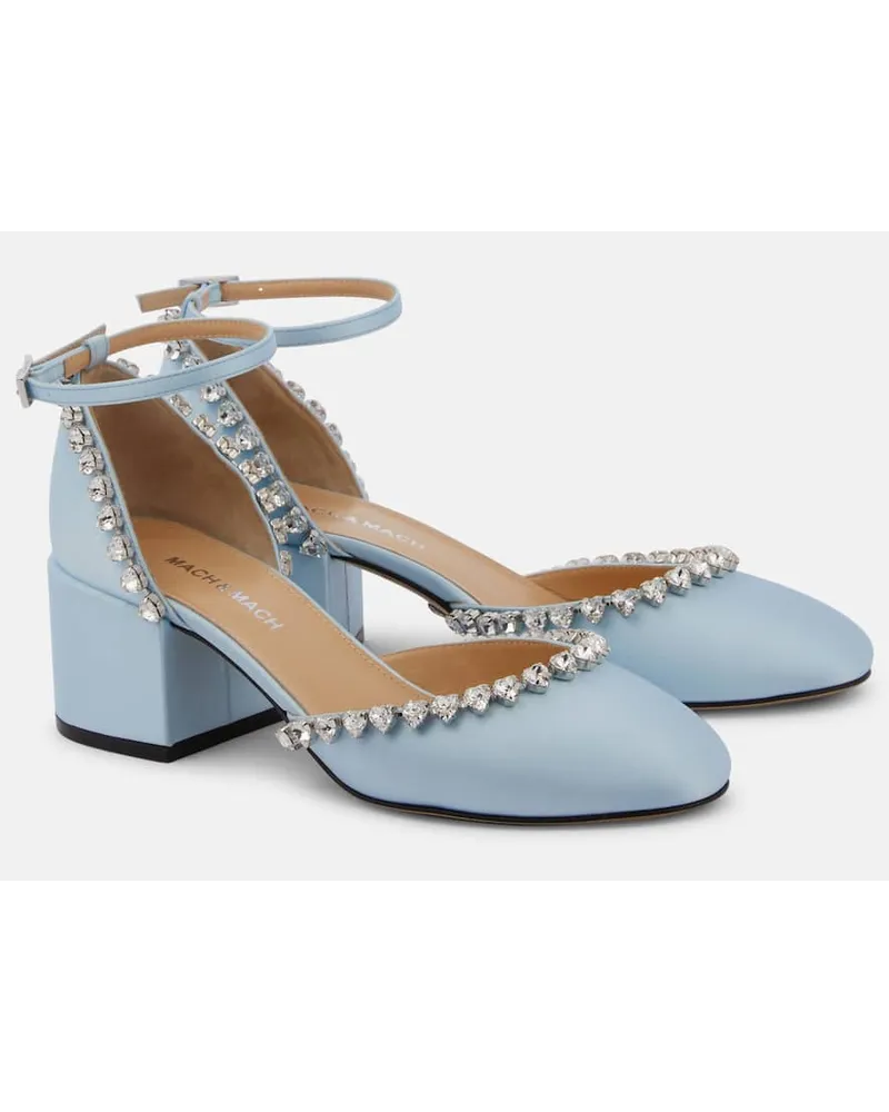 Mach & Mach Pumps Audrey 55 in raso con cristalli Blu