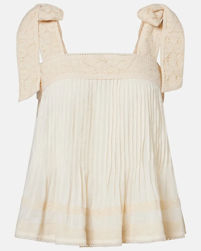 Juliet Dunn Top in cotone con pizzo Beige