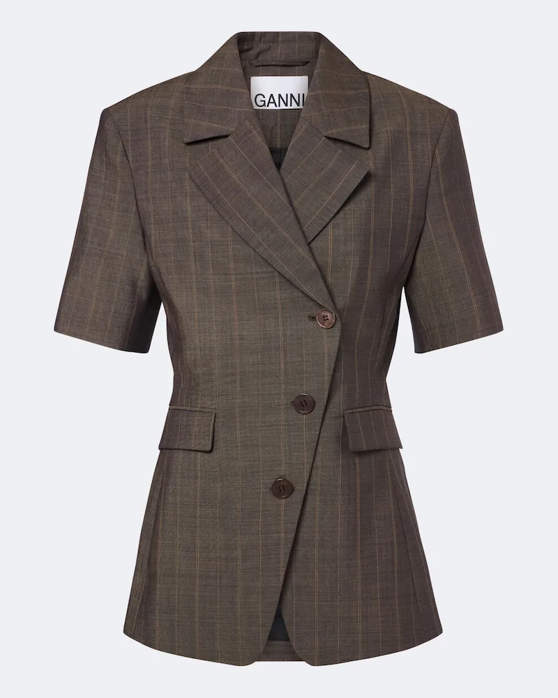 Ganni Blazer in lana a righe Marrone