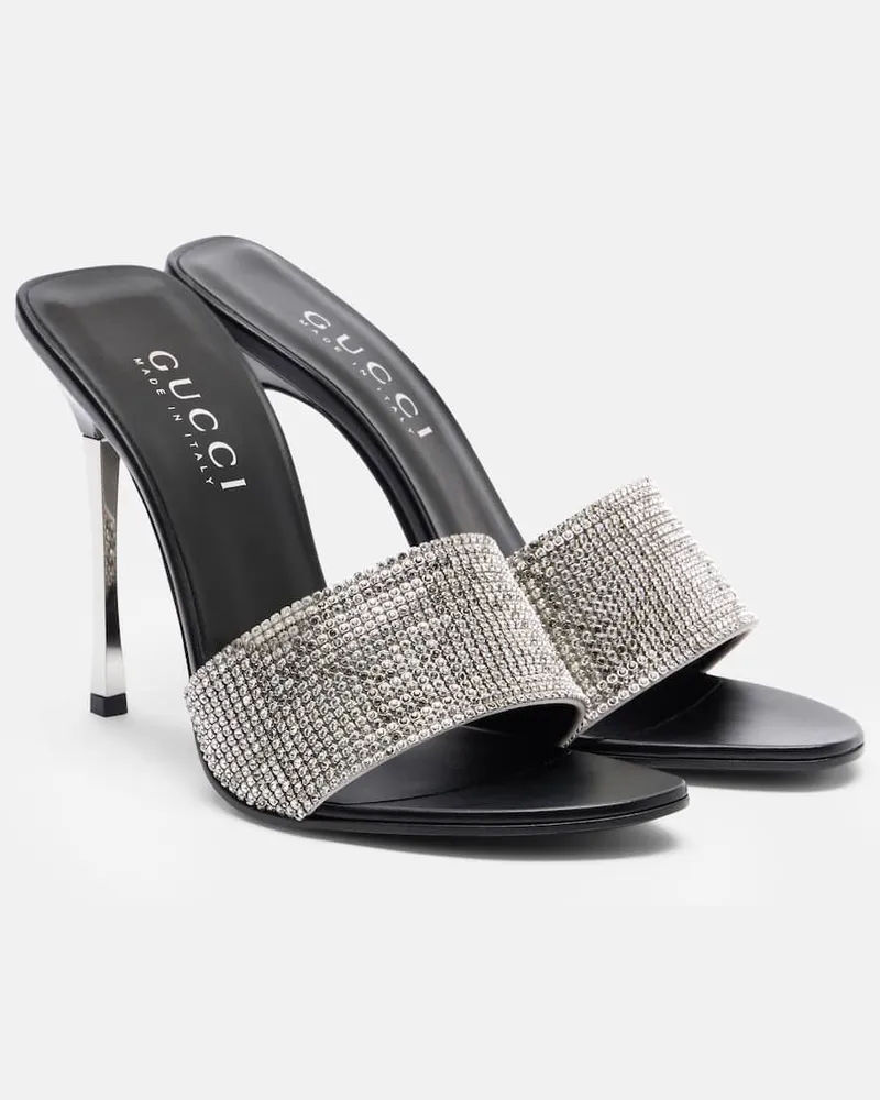 Gucci Mules Bombshell 120 in raso con cristalli Nero