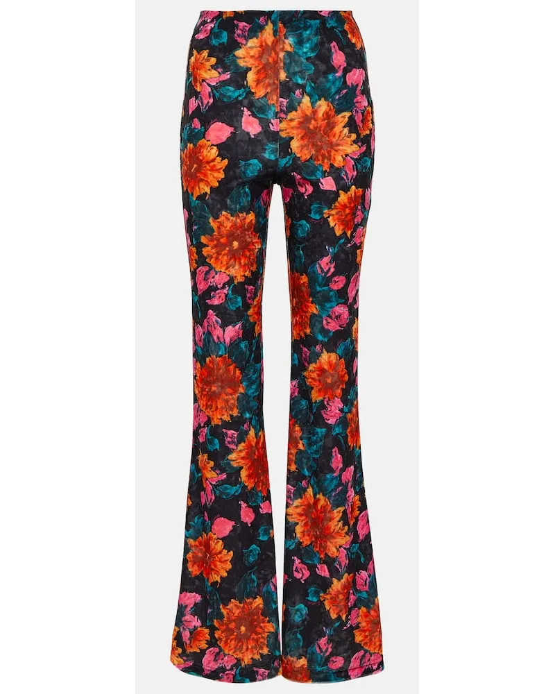 ROTATE Birger Christensen Pantaloni flared in velluto con stampa Arancione