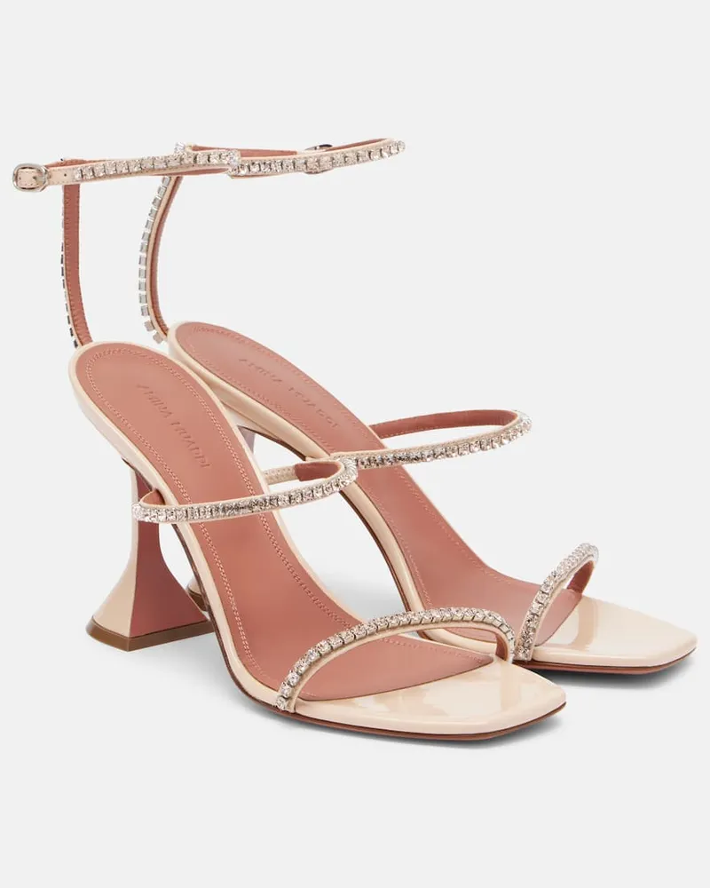 Amina Muaddi Sandali Gilda in vernice con cristalli Beige