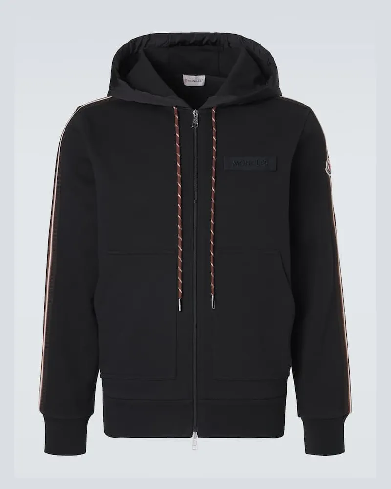 Moncler Felpa in cotone con cappuccio e zip Nero