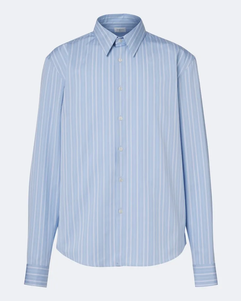 Saint Laurent Camicia in popeline di cotone a righe Blu
