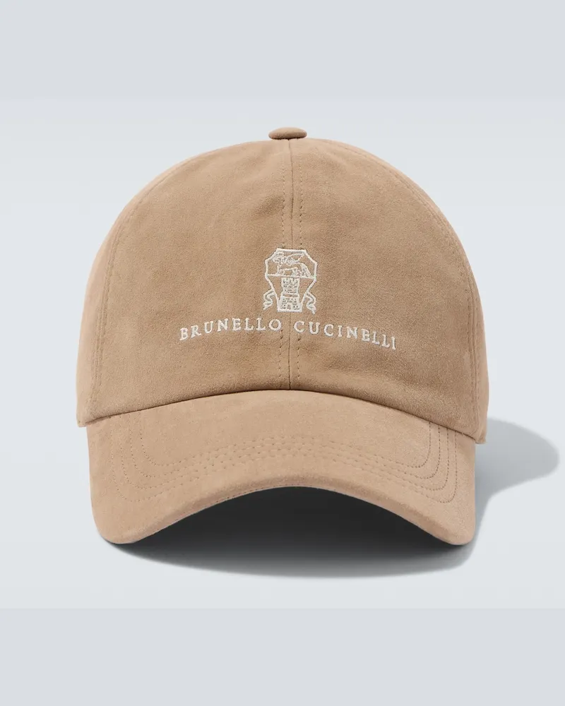 Brunello Cucinelli Cappello da baseball in suede con logo Beige