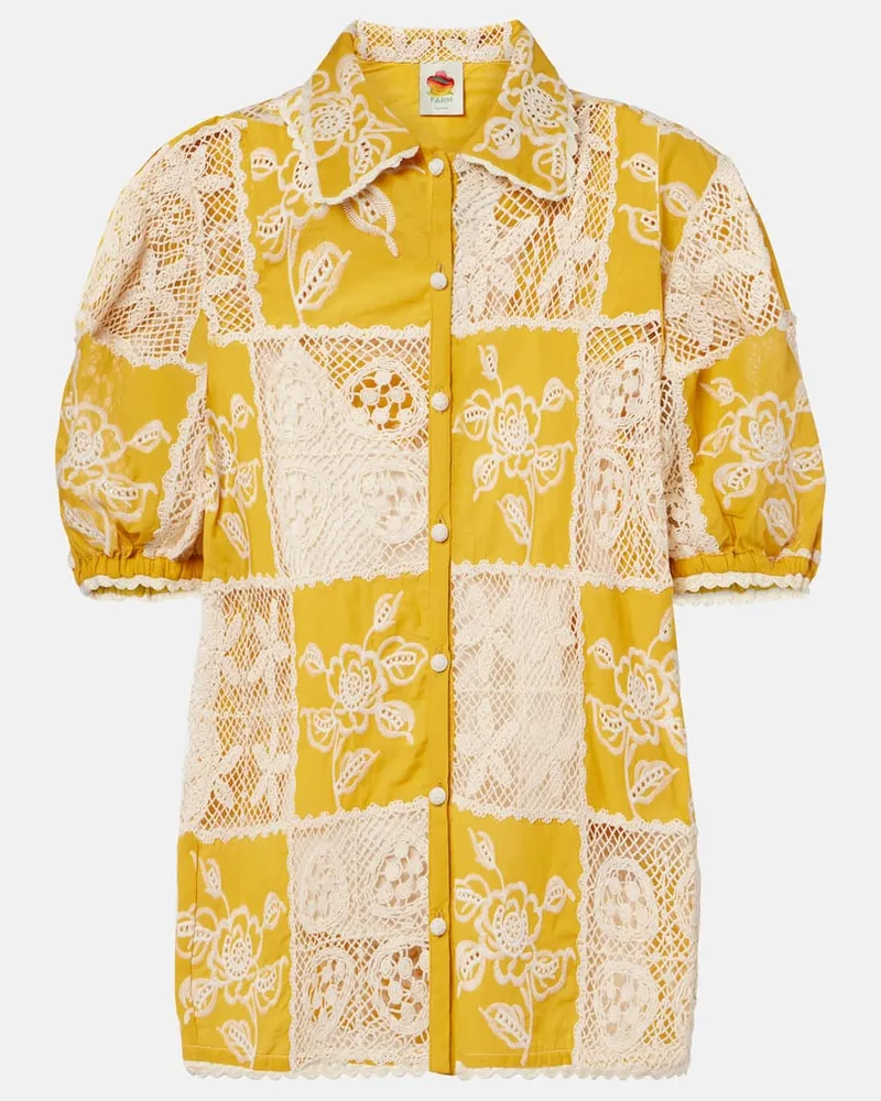 FARM Rio Camicia in cotone con pizzo e ricamo Giallo