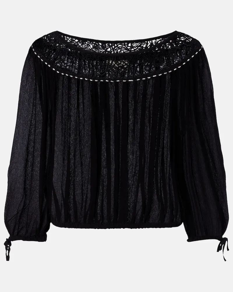 Isabel Marant Blusa Nelida in seta con pizzo guipure Nero