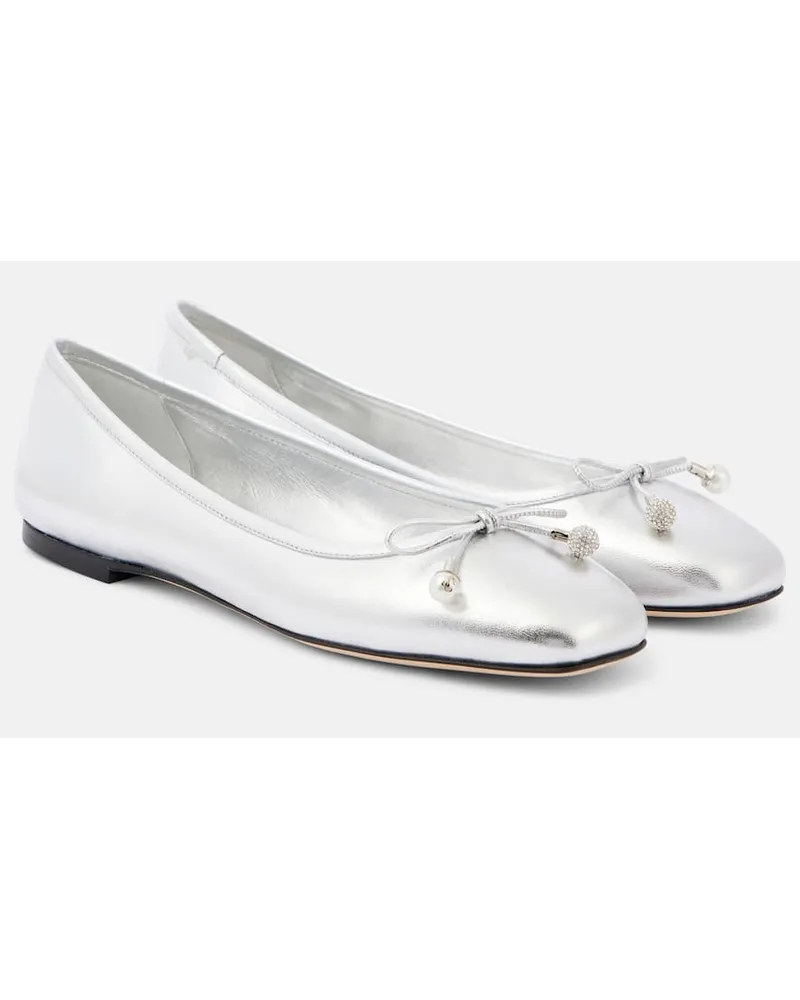 Jimmy Choo Ballerine Elme in pelle metallizzata Argento