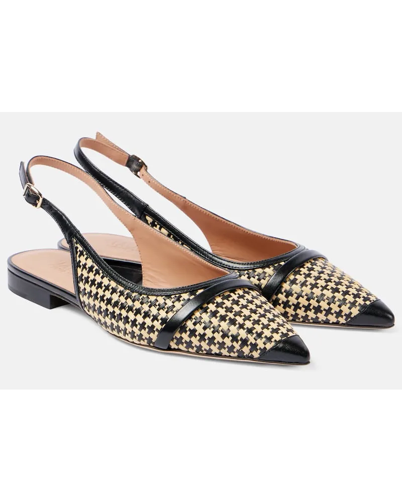 Malone Souliers Ballerine slingback Jama in rafia con pelle Nero