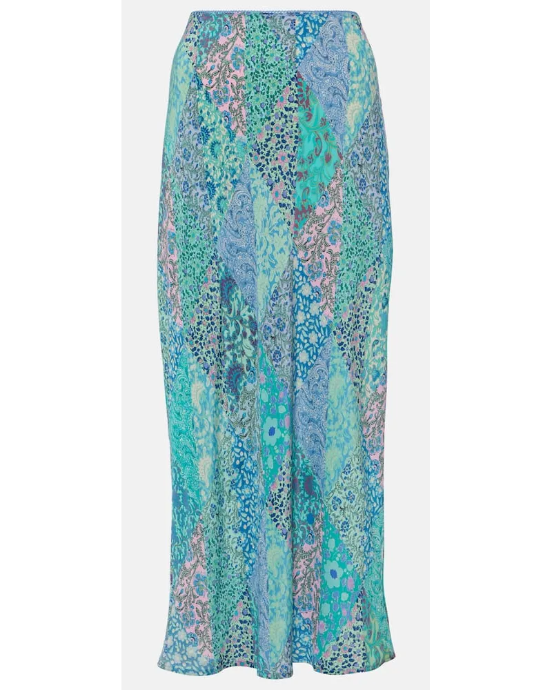 RIXO Gonna midi Ardith in seta Blu