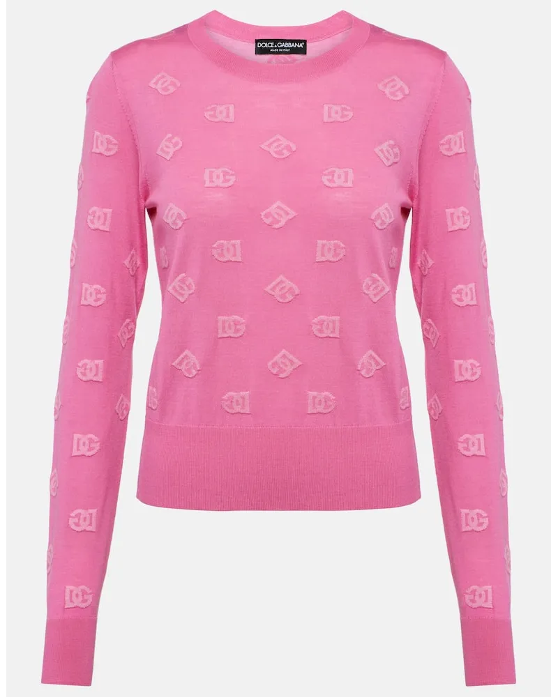 Dolce & Gabbana Pullover in jacquard di lana e seta Rosa