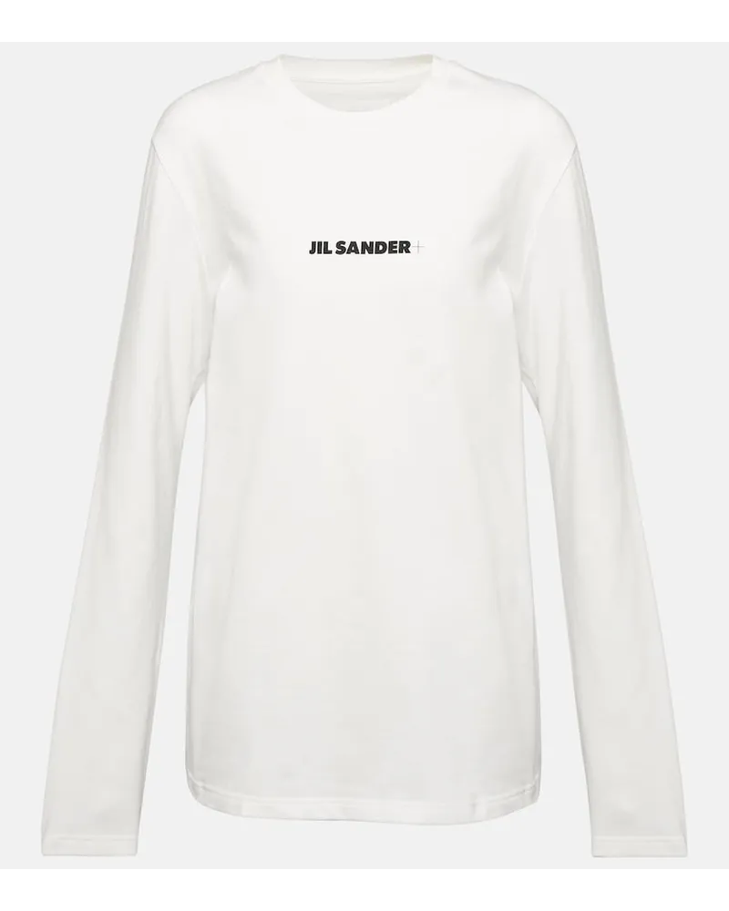 Jil Sander Felpa in cotone con logo Bianco