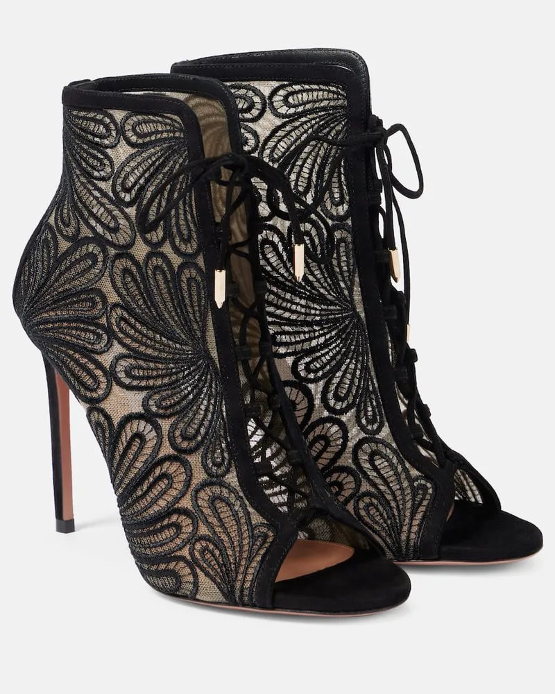 Aquazzura Stivaletti 105 in suede e pizzo Nero