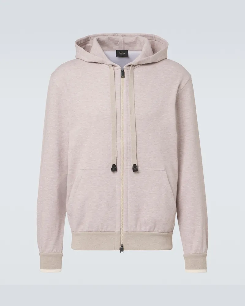 Brioni Felpa con cappuccio in misto cotone con zip Beige