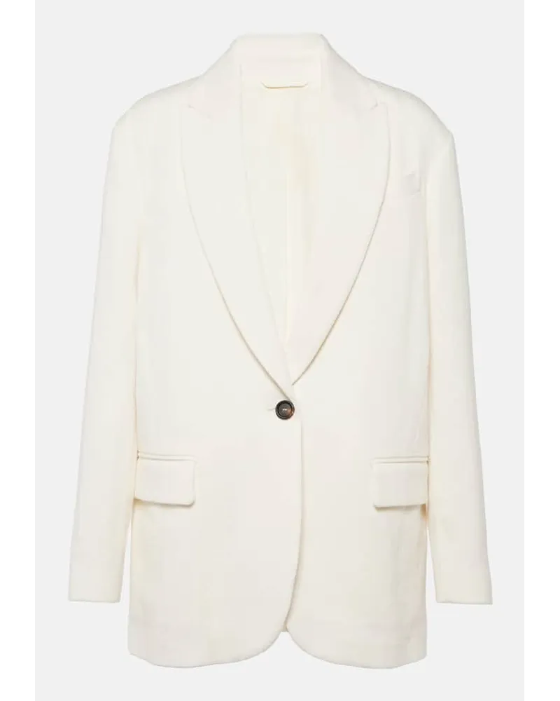 Brunello Cucinelli Blazer monopetto in cotone e lino Bianco