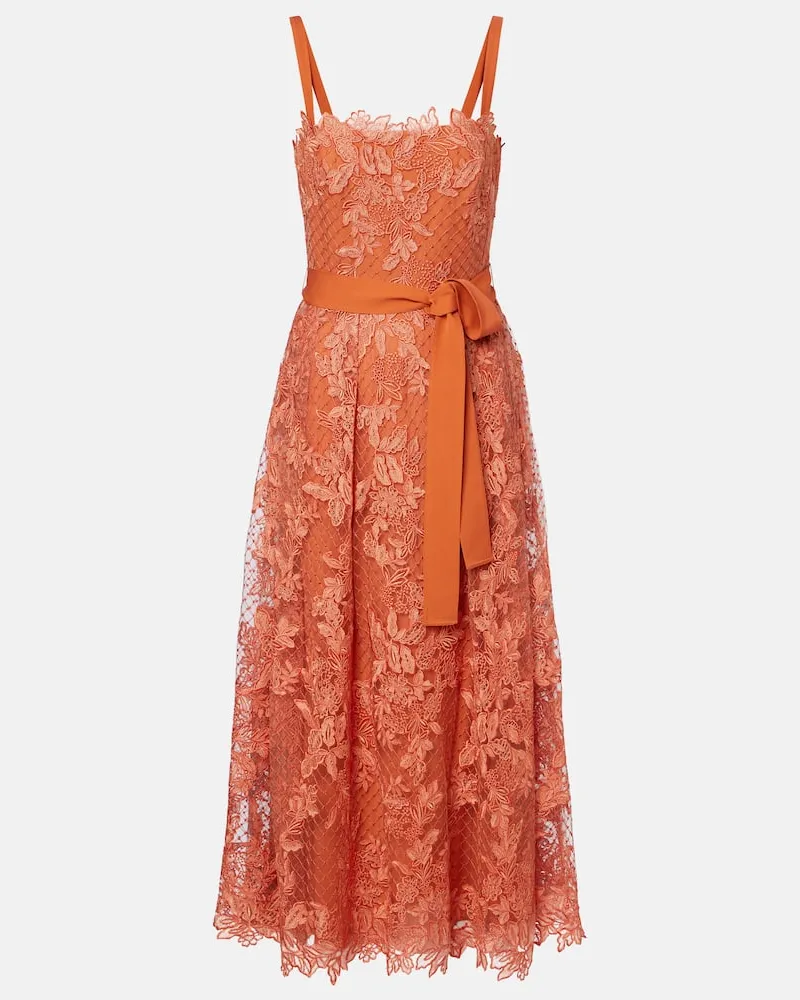 Elie Saab Abito da cocktail in pizzo e tulle Arancione